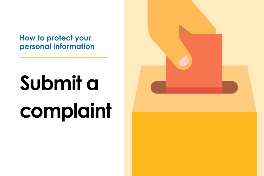 Submit a complaint - a hand pushes a paper into a submission box