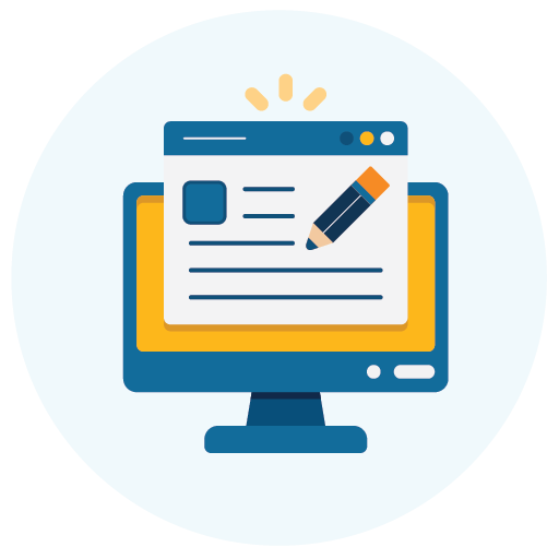 Computer monitor with a blog article and pencil